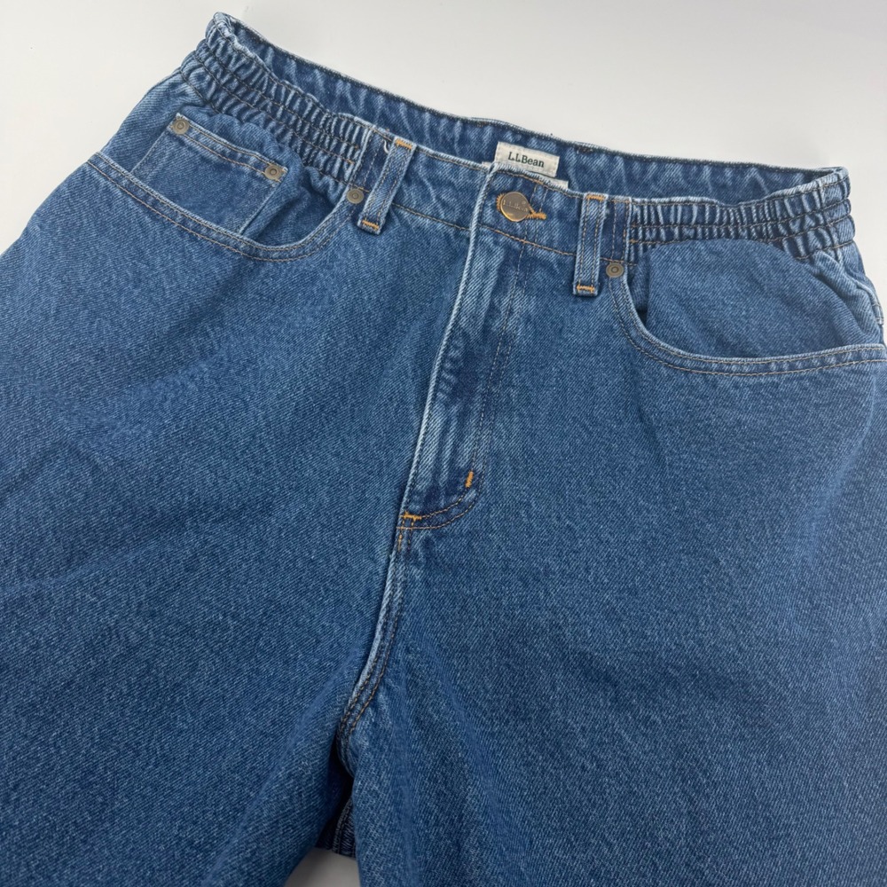 LL Bean Flannel Lined Jeans Women 12 R‎ Blue Relaxed Original Fit Elastic 273553